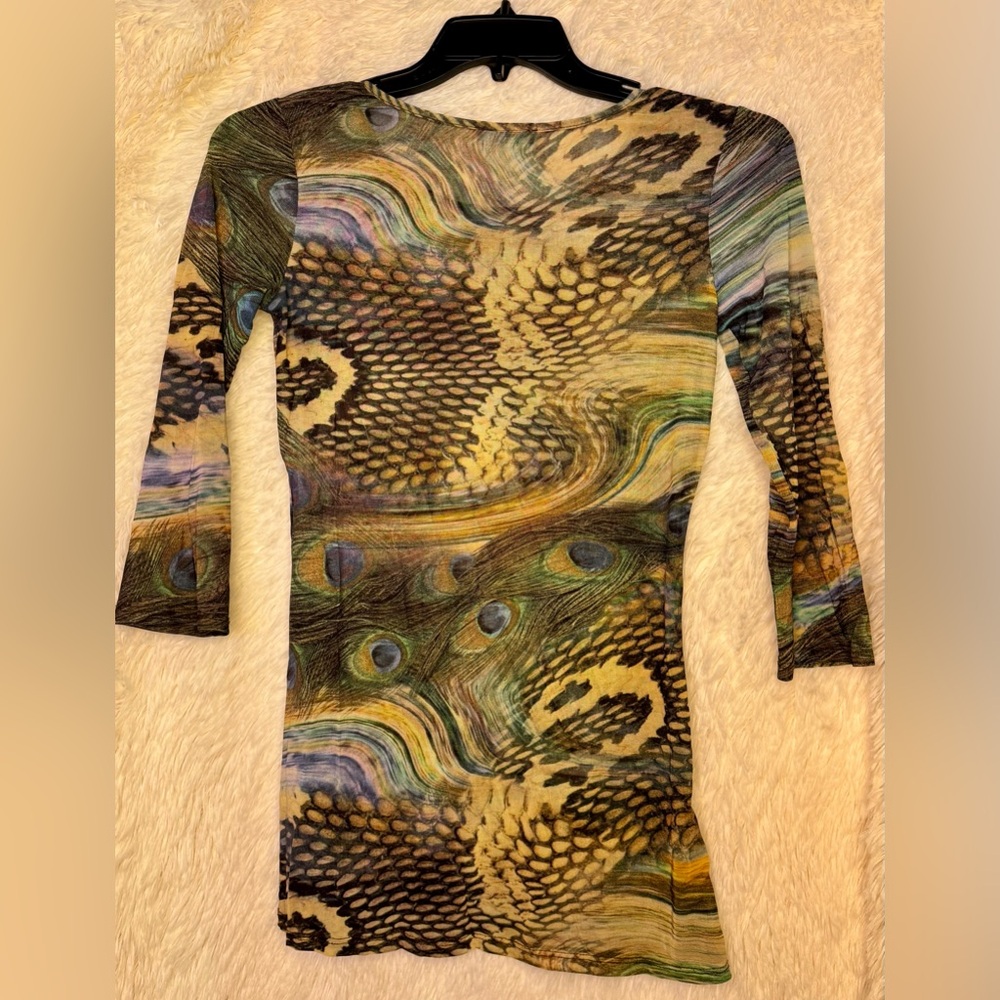 Mesmerize Peacock Print Long Sleeve Top – Size Medium - Picture 3 of 3